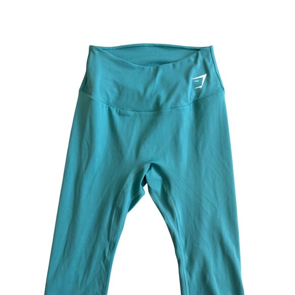 GYMSHARK Women's Aqua Crop Workout Leggings Tights Size Small - Picture 3 of 5